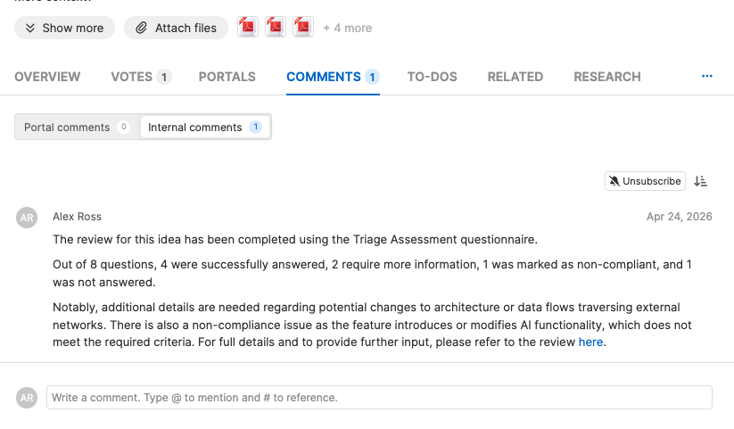 Aha! comment authored by the credential owner