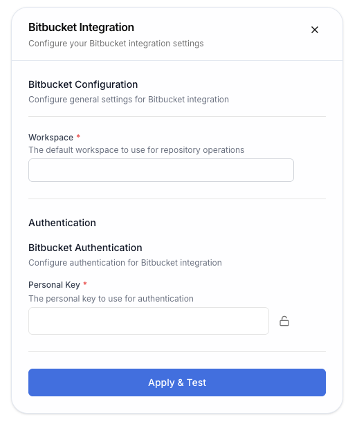 Bitbucket integration configured for Personal Token authentication