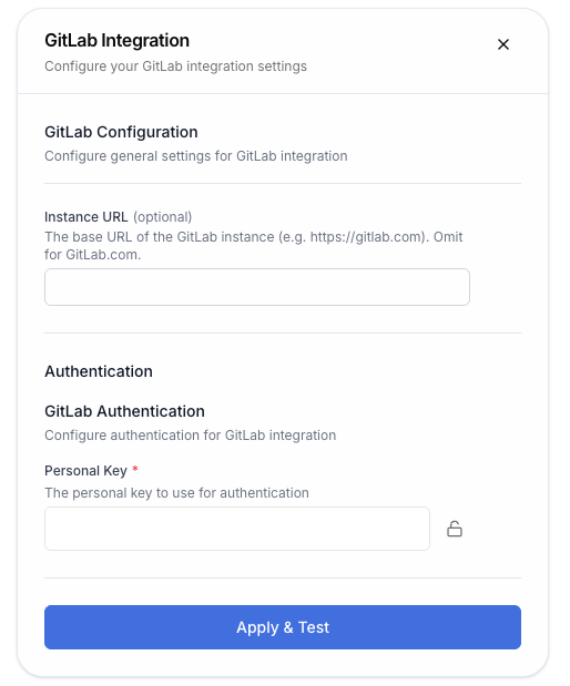 GitLab integration configured for Personal Token authentication