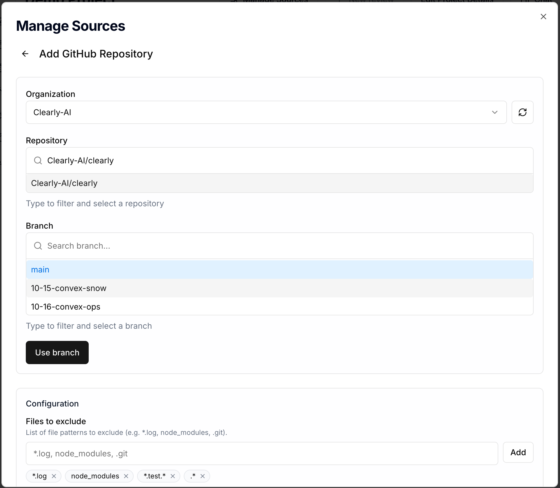 Adding a GitHub repository via Search Integrations