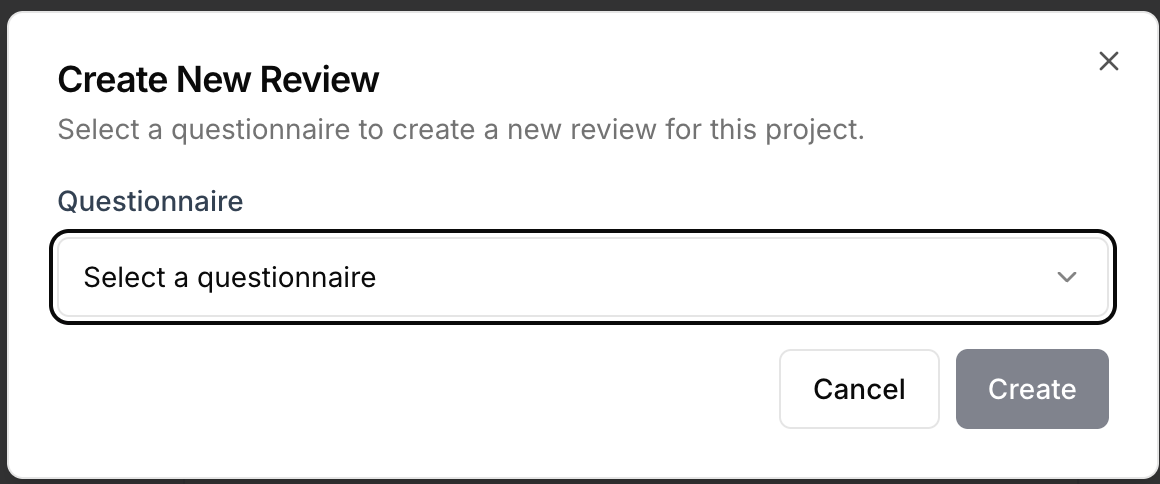 Create New Review — choose a review template, then Create