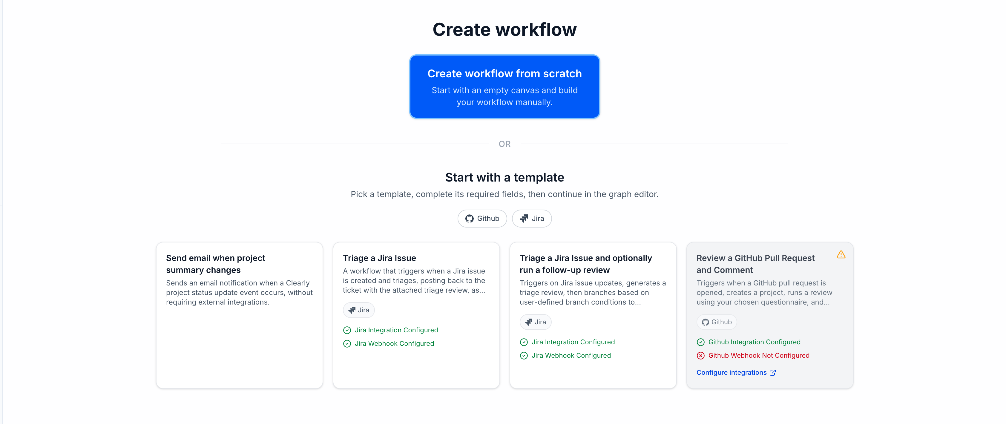 Create workflow from scratch or start from a template