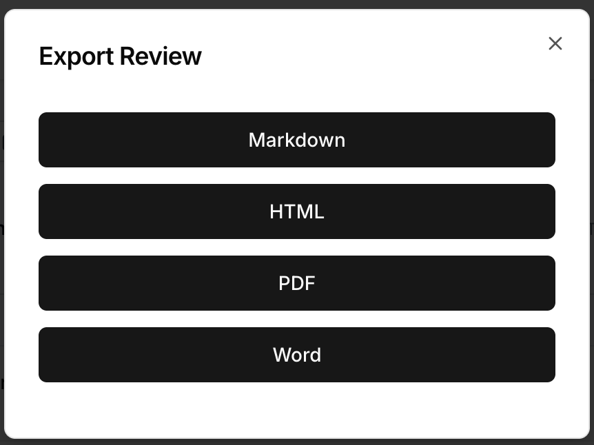 Exporting data dialog box showing several export formats
