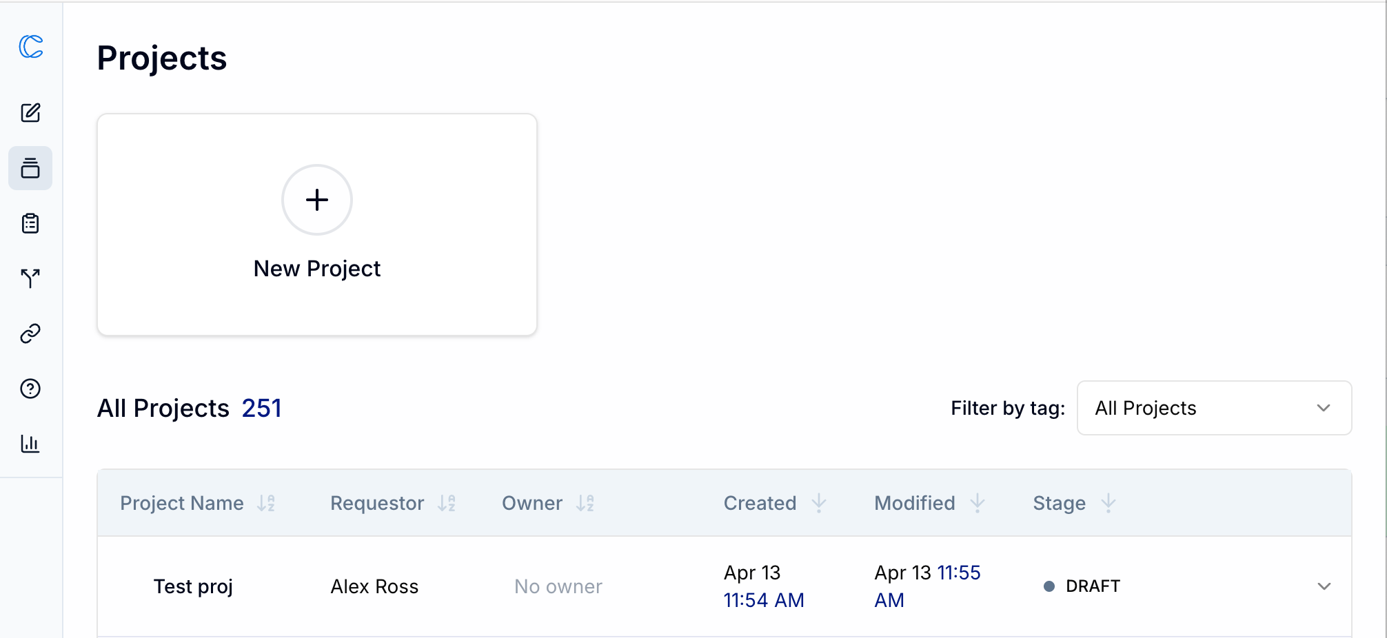 Projects list with New Project card