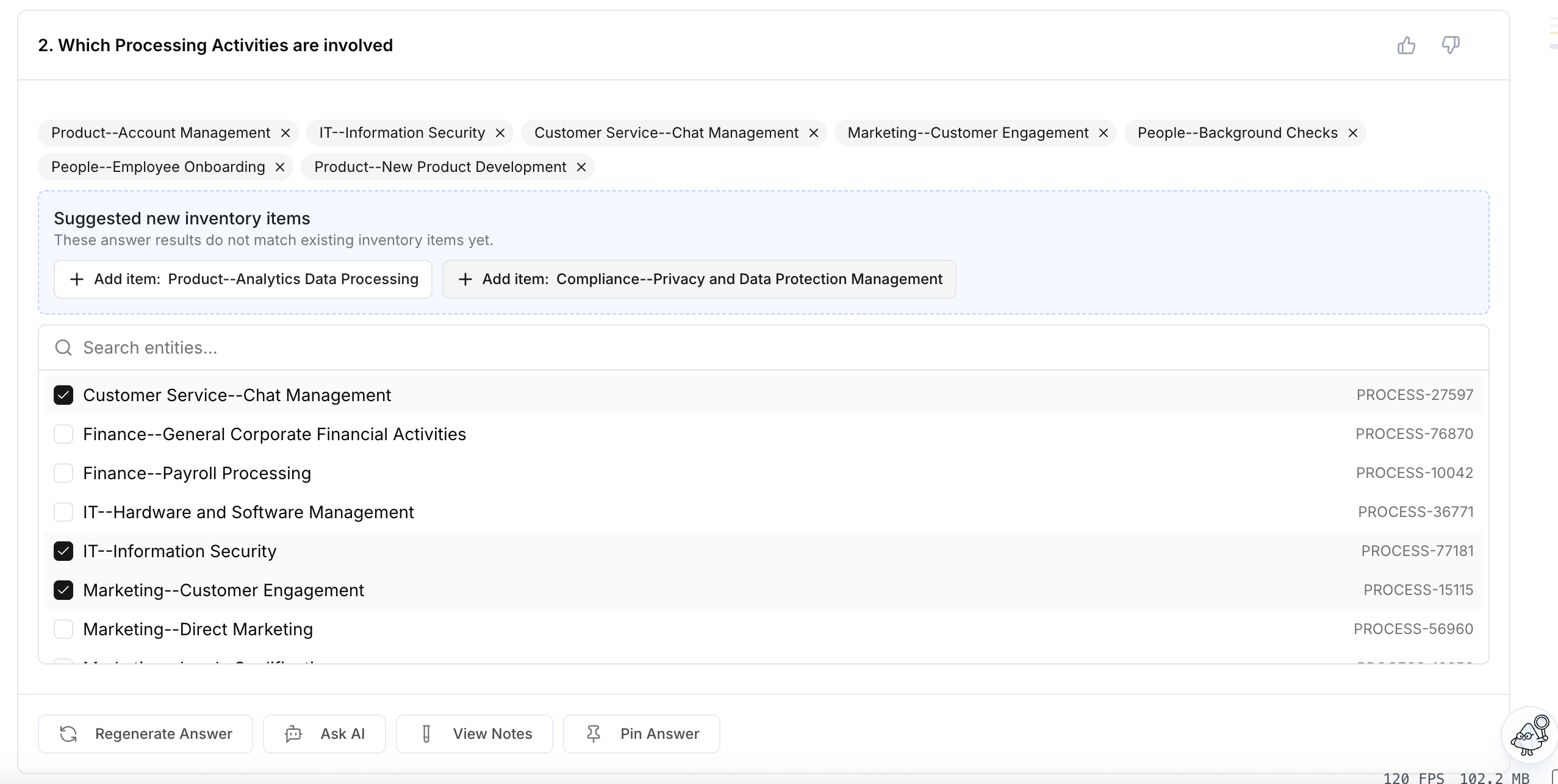 Screenshot of the suggest inventory items feature in Clearly AI