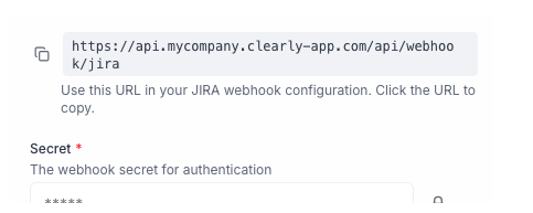 Jira webhook URL and secret