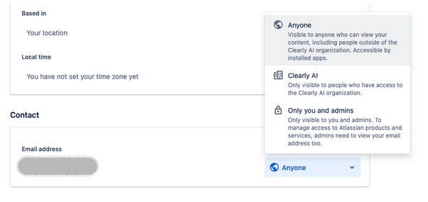Atlassian profile visibility settings