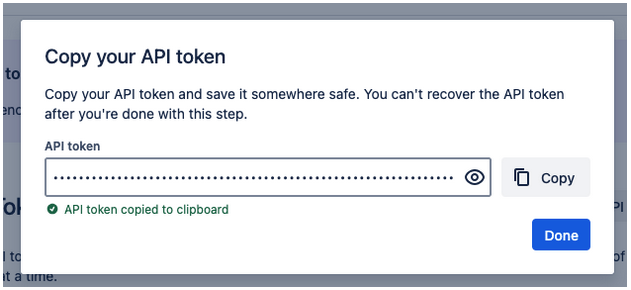 Jira API token created