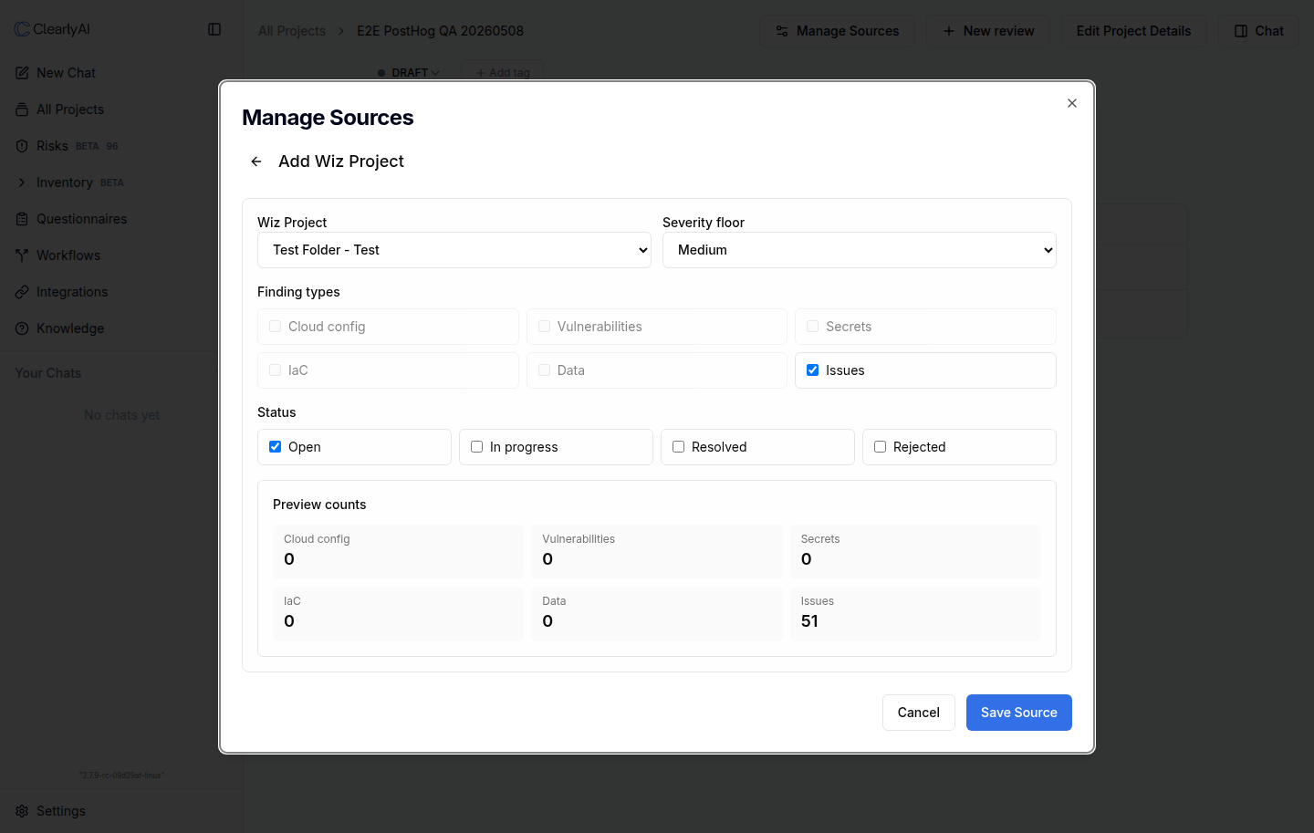 Add Wiz Project source picker